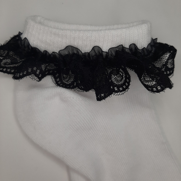 Low Cut White Socks with Black Lace and Satin. - Picture 2 of 2